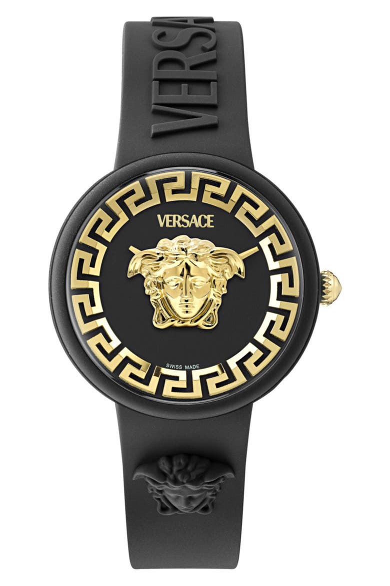 Medusa Pop Silicone Strap Watch, 39mm, Main, color, BLACK