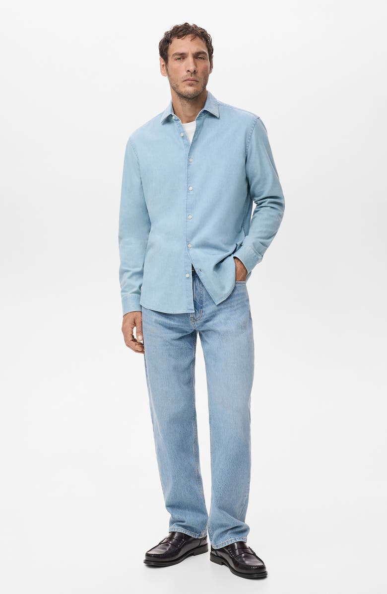 MANGO Denim Button-Up Shirt, Alternate, color, Light Blue