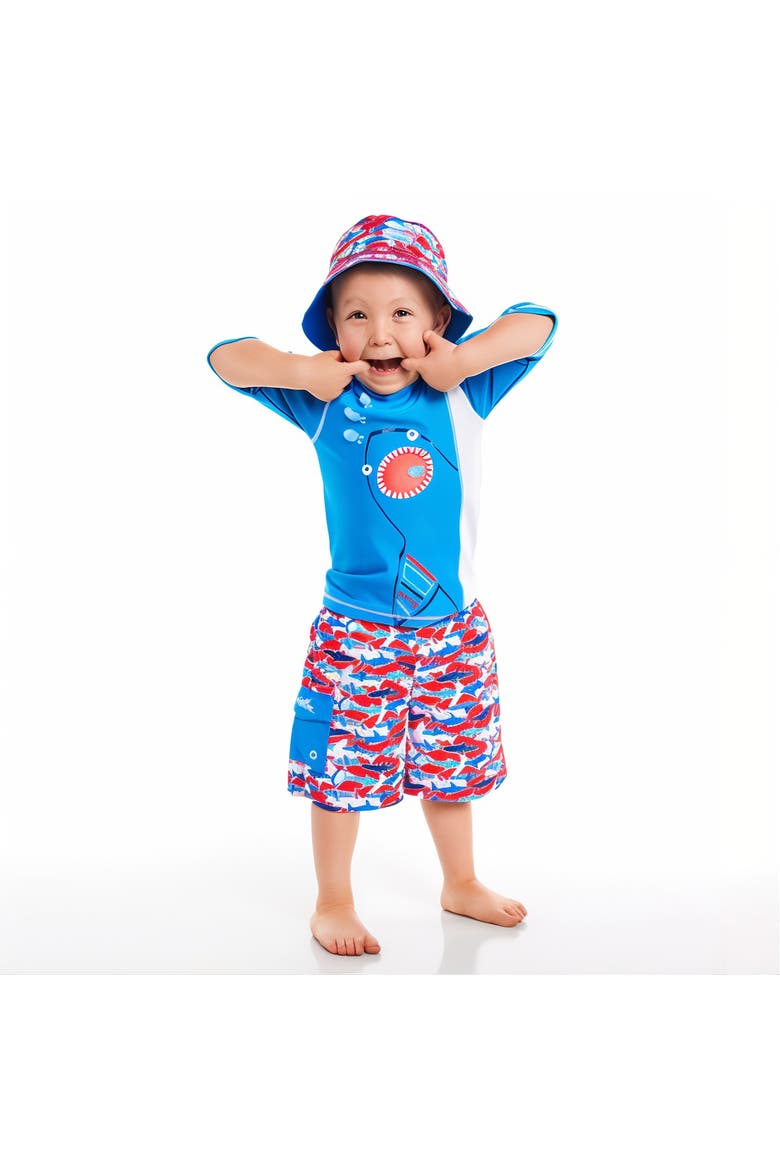 3PC Sun & Swim Set, Main, color, Blue Sharks