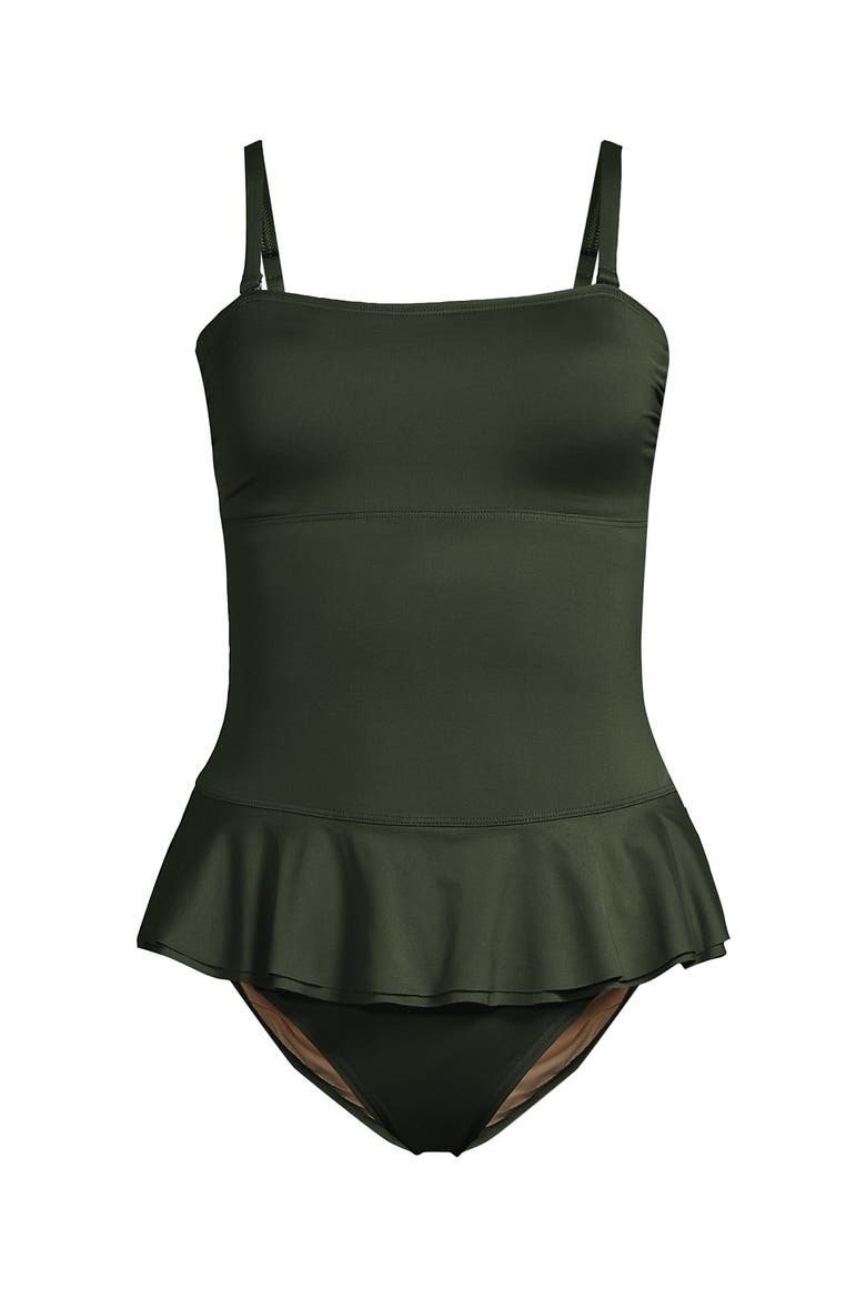 Sculpting Suit Ruffle Bandeau One Piece Swimsuit, Alternate, color, Rich Olive Green