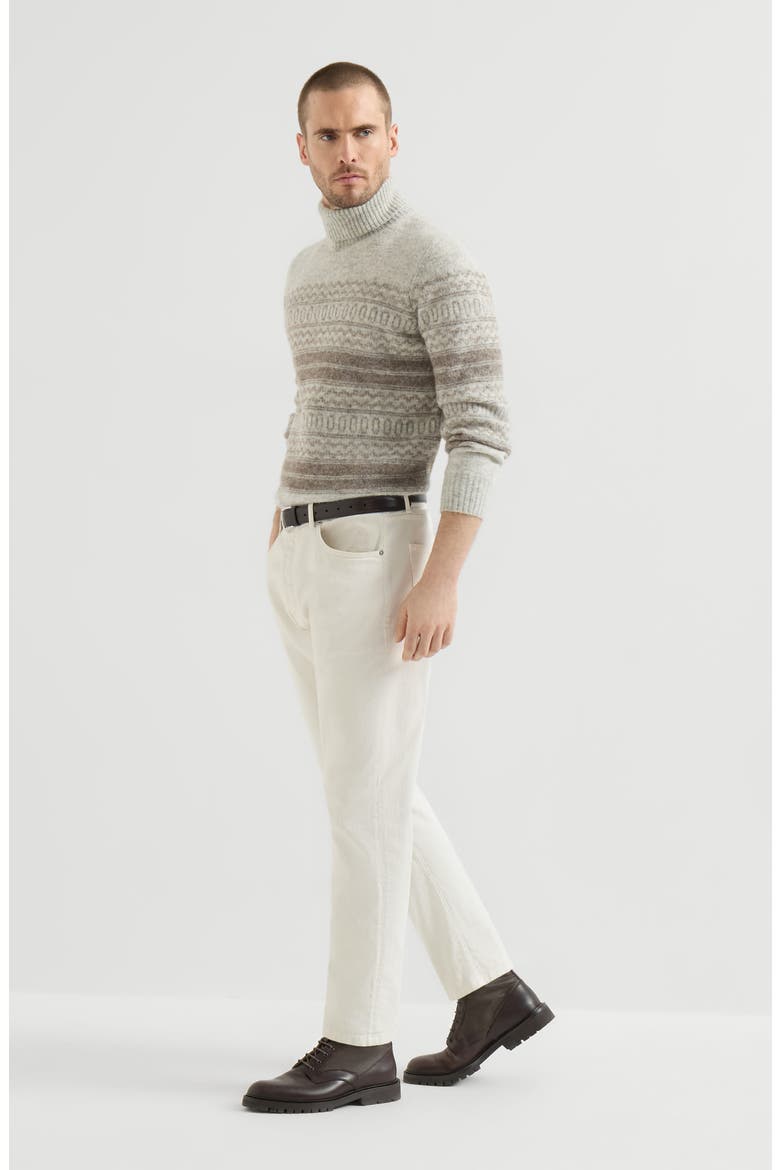 Garment-dyed comfort denim five-pocket trousers, Alternate, color, White