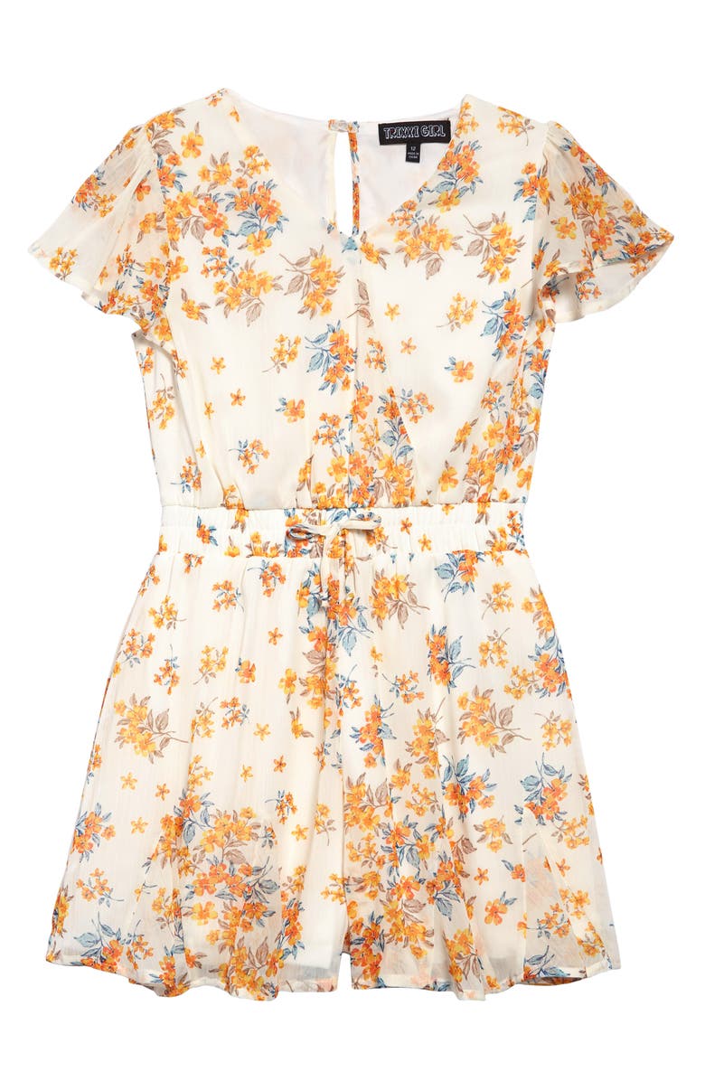 Trixxi Girl Floral Faux Wrap Romper, Main, color, 