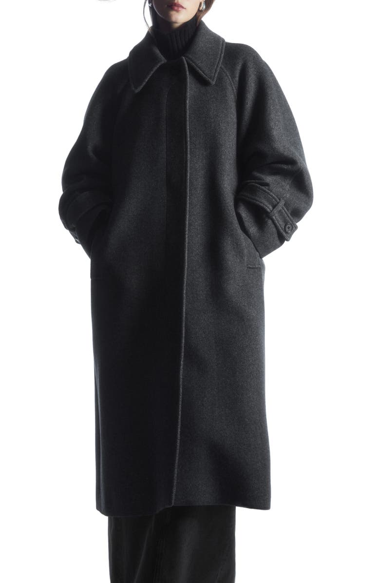 COS Oversize Herringbone Recycled Wool Blend Coat, Main, color,
