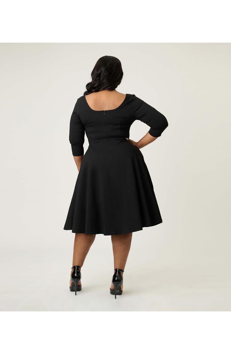 Unique Vintage Plus Size Square Neck Pleated Swing Dress, Alternate, color, Black