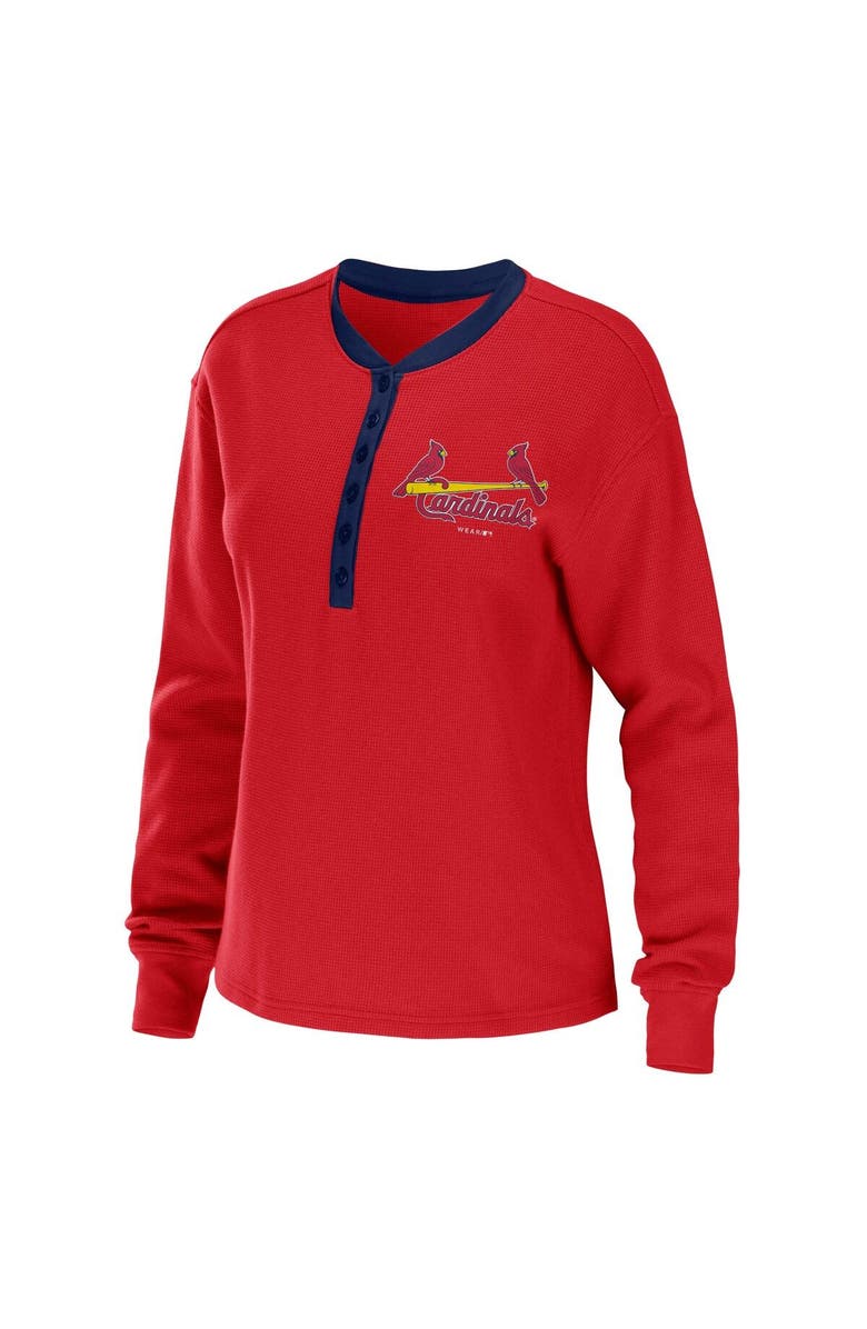WEAR by Erin Andrews Women's WEAR by Erin Andrews Red St. Louis Cardinals Waffle Henley Long Sleeve T-Shirt, Alternate, color, 