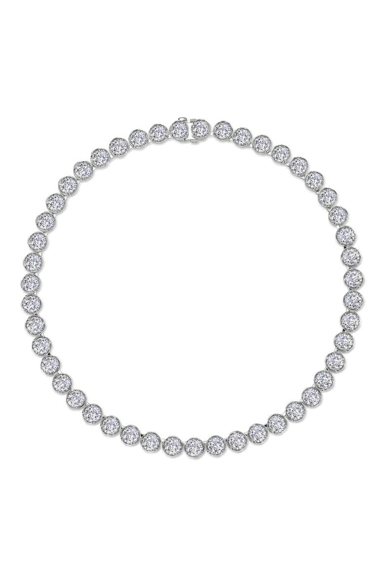 Blossom Cradle Simulated Diamond Line Necklace, Main, color, WHITE/ SILVER