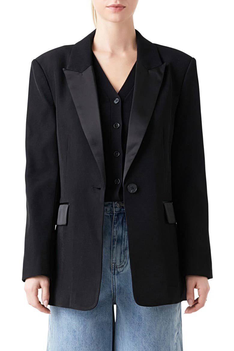 Oversize Tuxedo Jacket, Main, color, BLACK