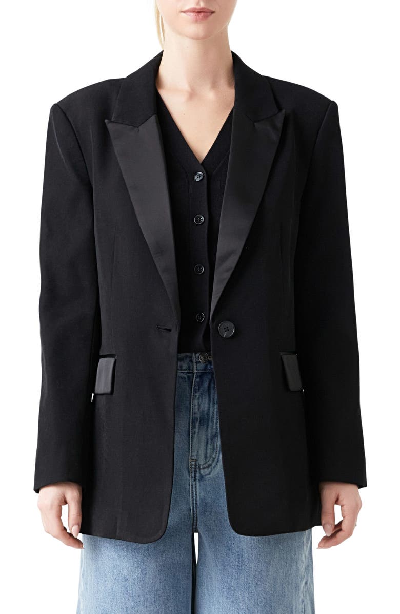 Grey Lab Oversize Tuxedo Jacket, Main, color, Black