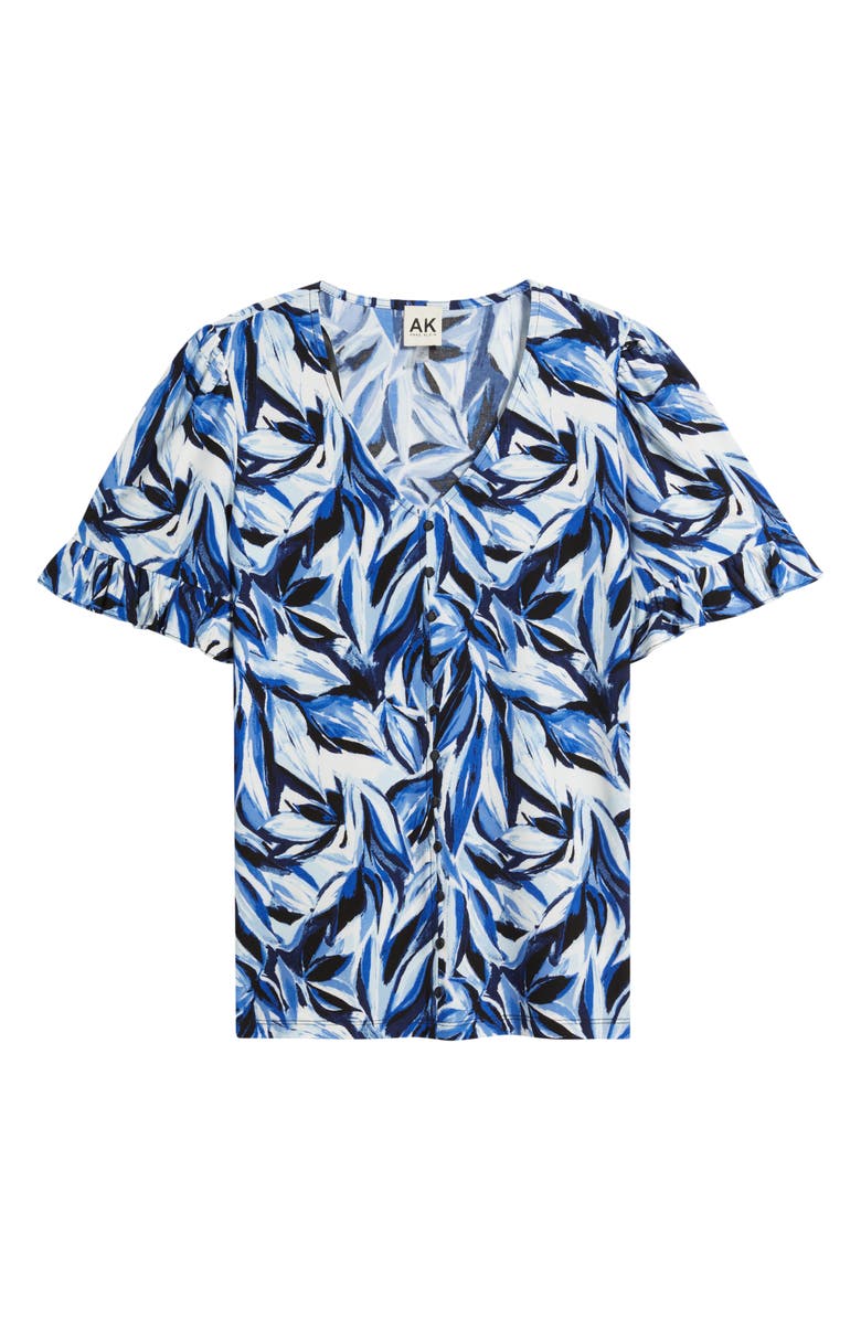 AK ANNE KLEIN Ruffle Accent Short Sleeve Button-Up Shirt, Alternate, color,