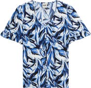 AK ANNE KLEIN Ruffle Accent Short Sleeve Button-Up Shirt