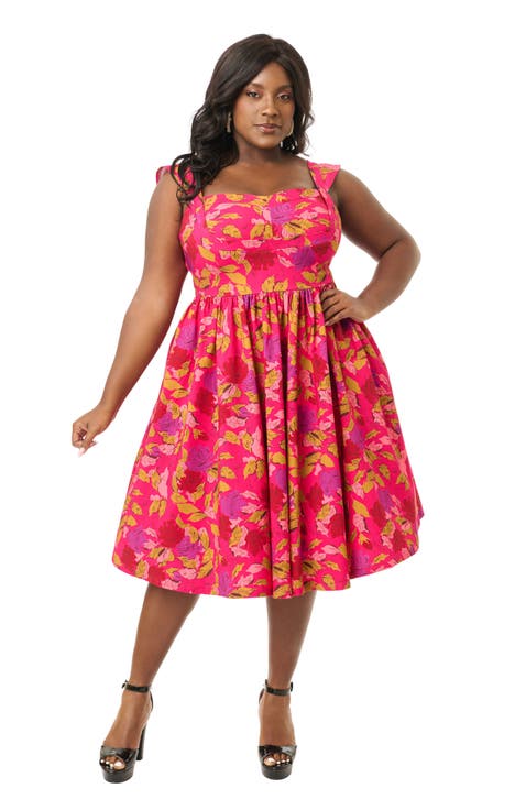 Plus Size 1950s Sweetheart Sleeveless Swing Dress