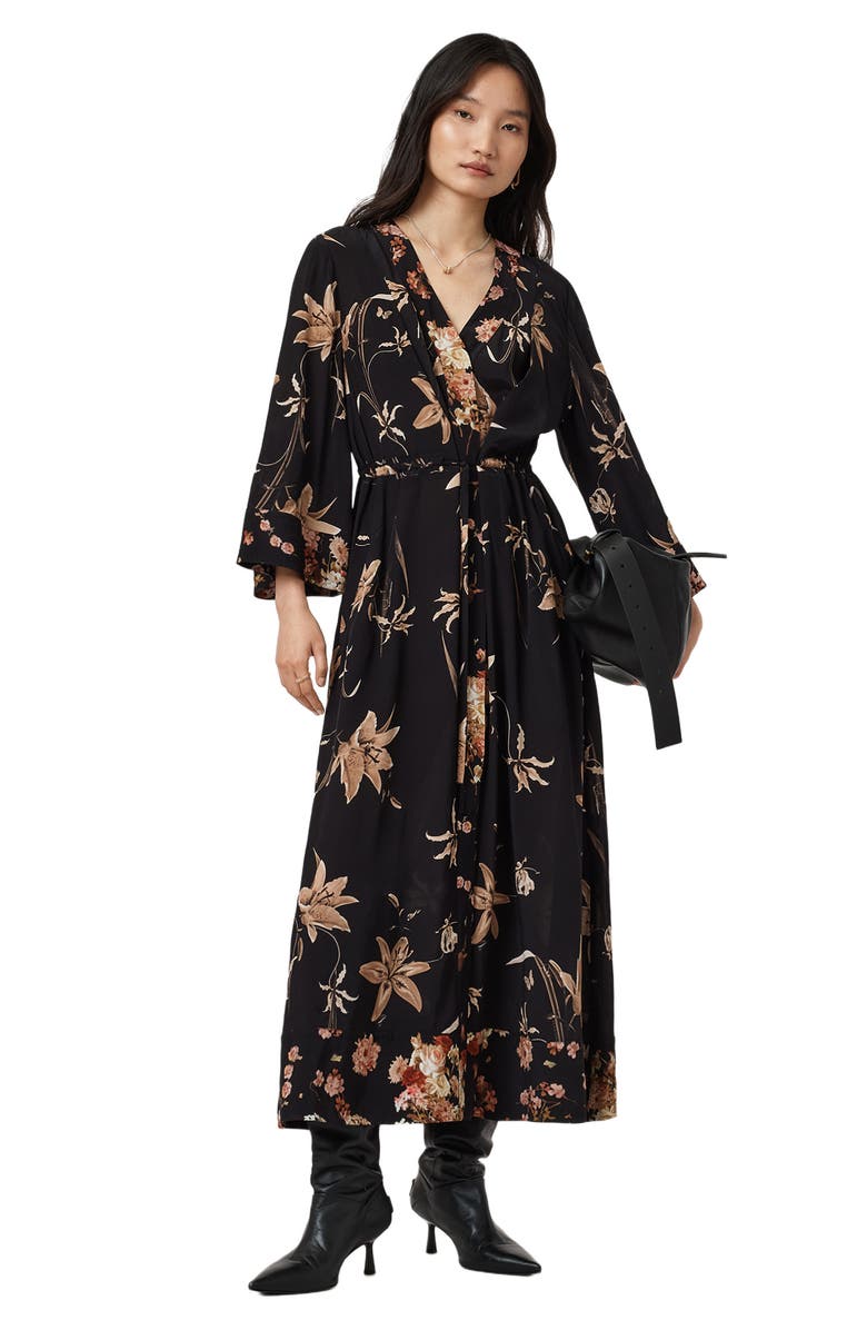 AllSaints Diana Floral Wrap Maxi Dress, Alternate, color, Petra Sepia Brown