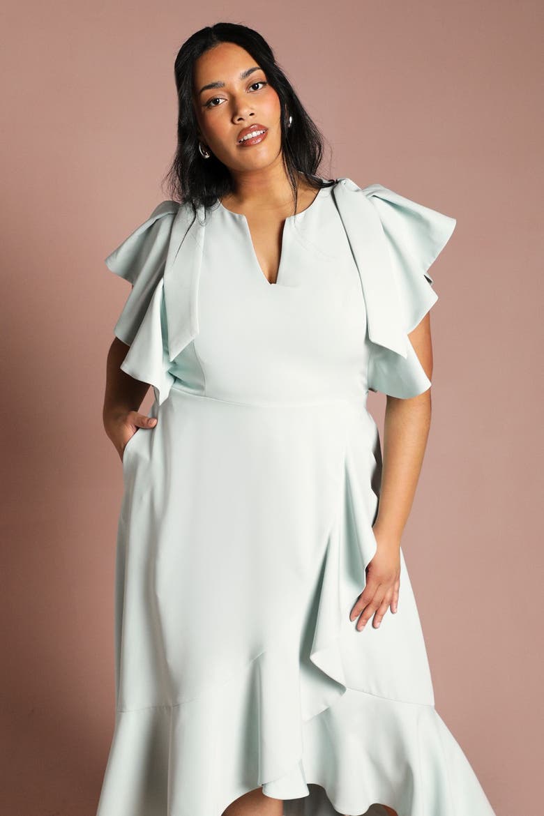 Plus Flutter Sleeve Crepe Midi Dress, Alternate, color, Mint