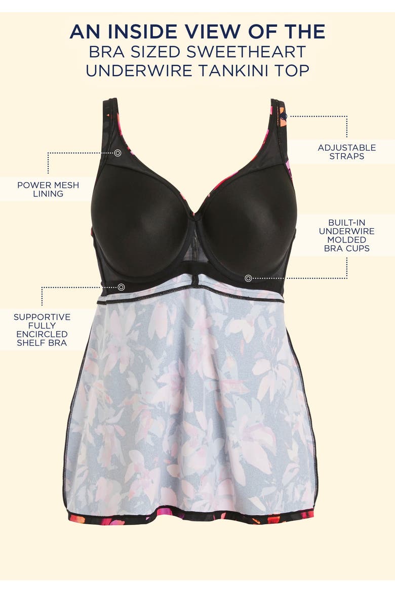 Bra Sized Sweetheart Underwire Tankini Top, Alternate, color, Orange Flowers