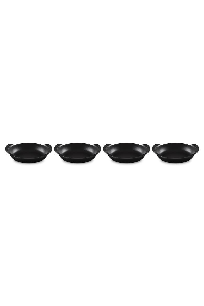 Gourmand Set of 4 1/3-Quart Enamel Cast Iron Oval Baker, Alternate, color, MATTE BLACK