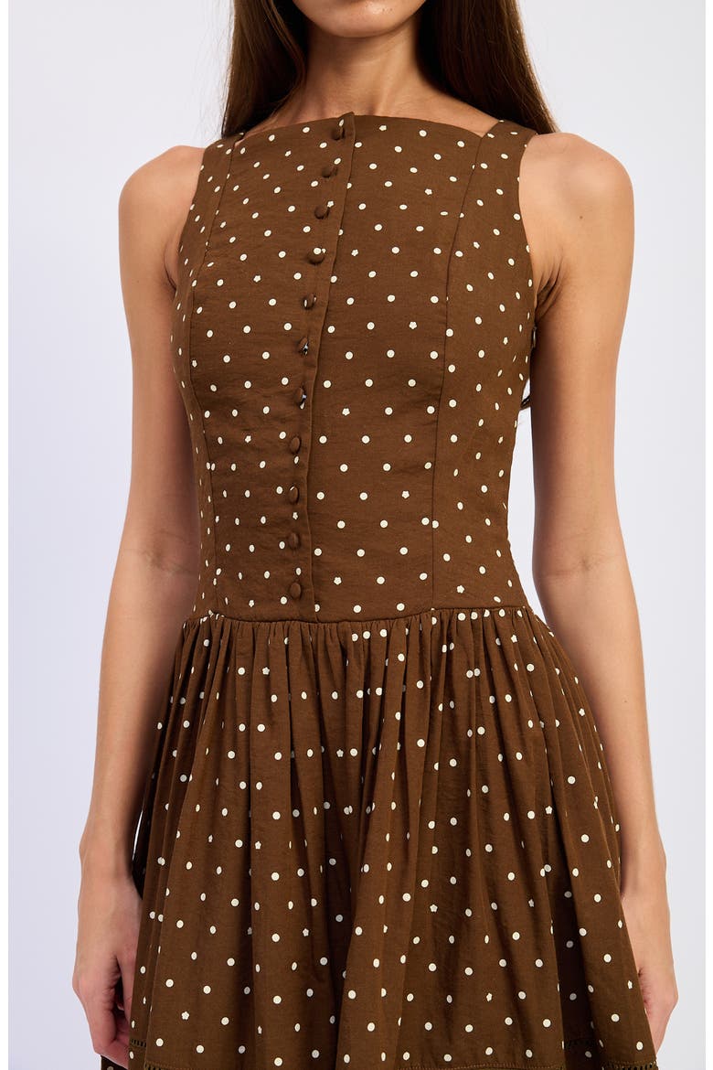 Stella Polka Dot Midi Dress, Alternate, color, BROWN IVORY