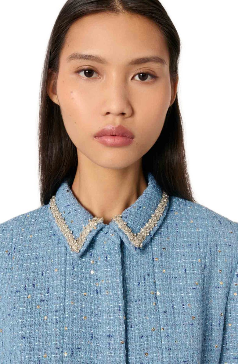 maje Sequin tweed mini dress, Alternate, color, 