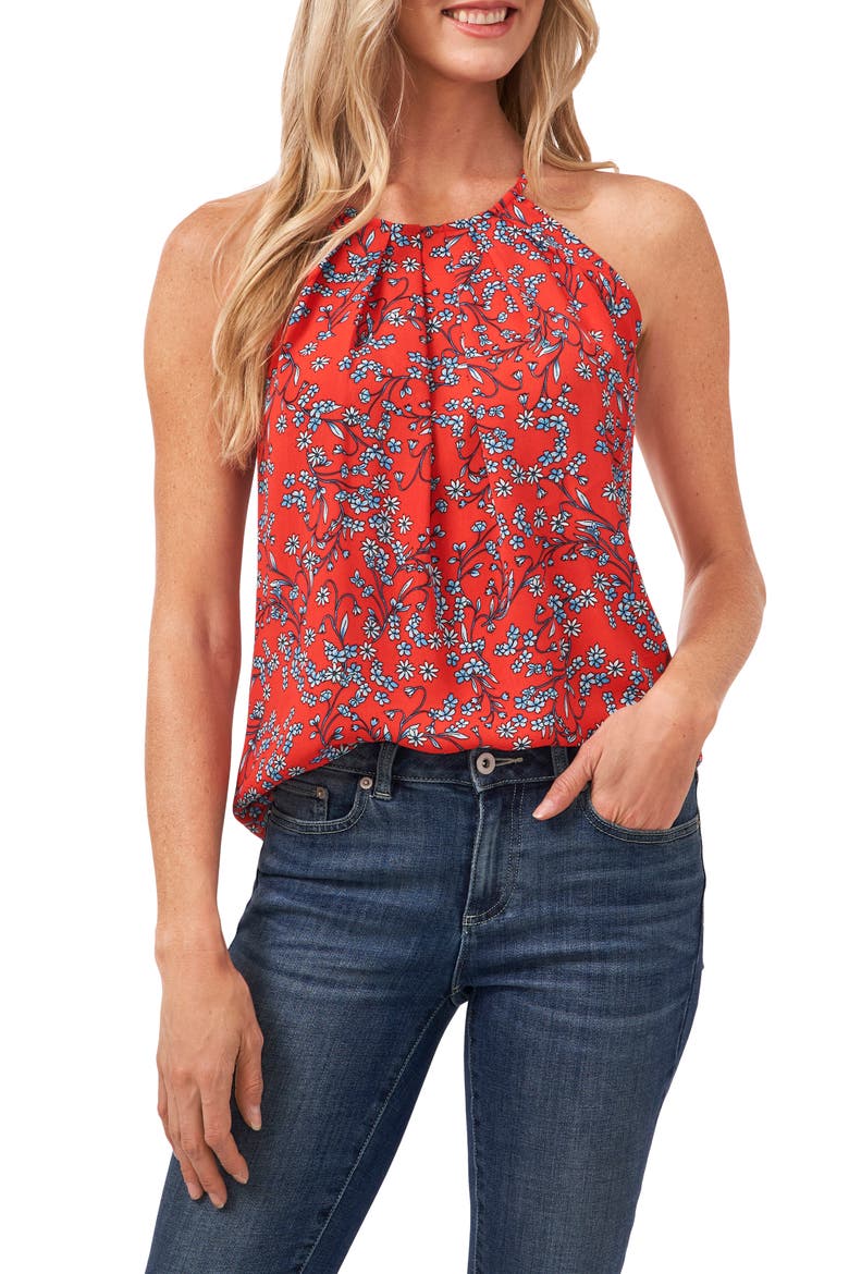 Sunset Blossom Halter Top, Main, color, CORAL SUNSET