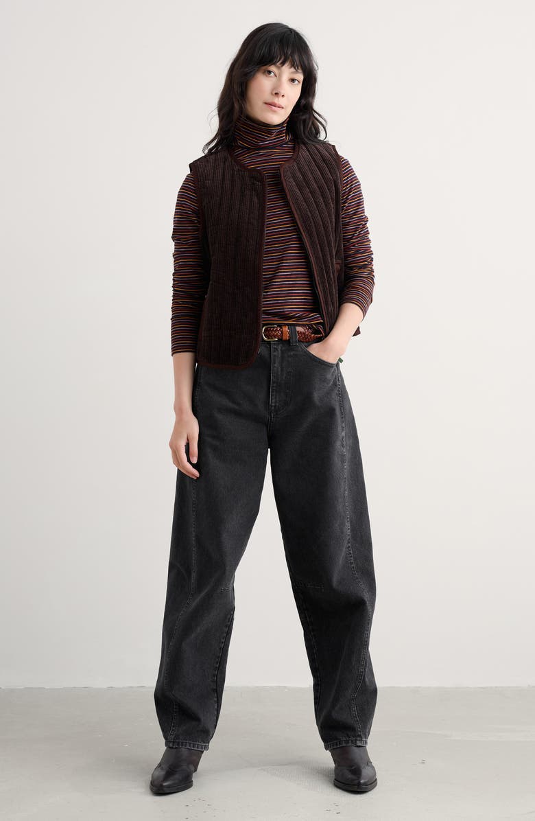 Seasalt Cornwall Landing Stripe Turtleneck Stretch Organic Cotton Top, Alternate, color, Profile Onyx