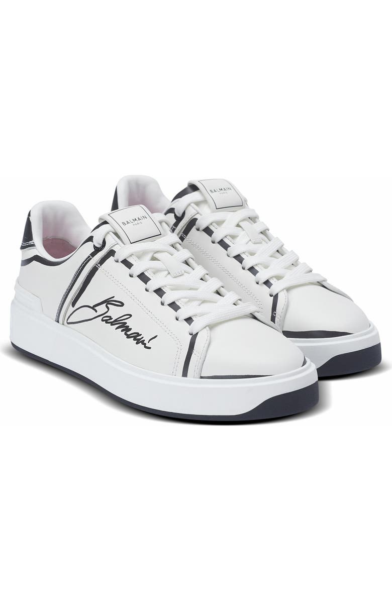 Balmain B-Court Printed Calfskin Trainers, Alternate, color, White