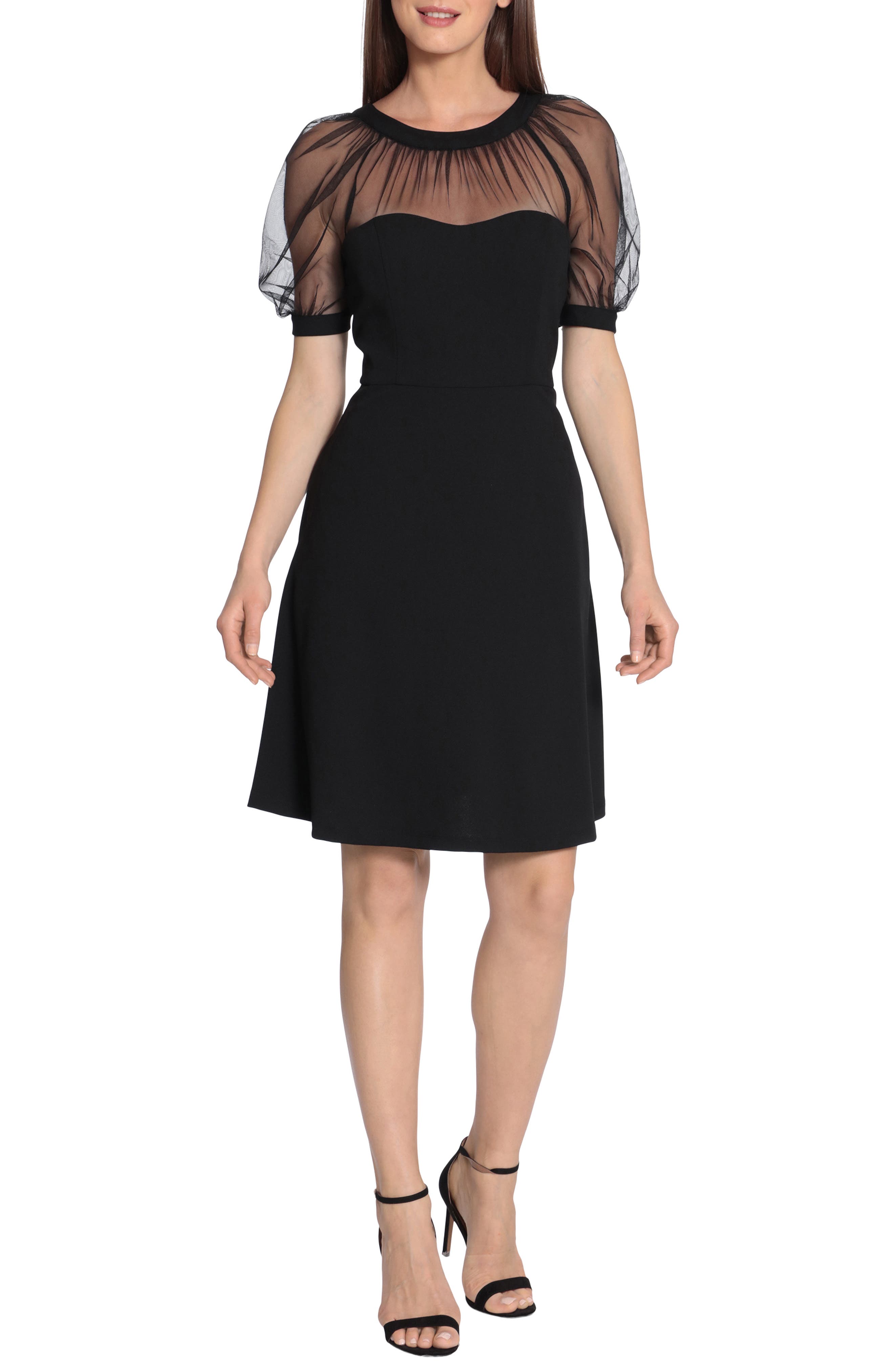 Maggy London Mesh Illusion Short Sleeve Dress
