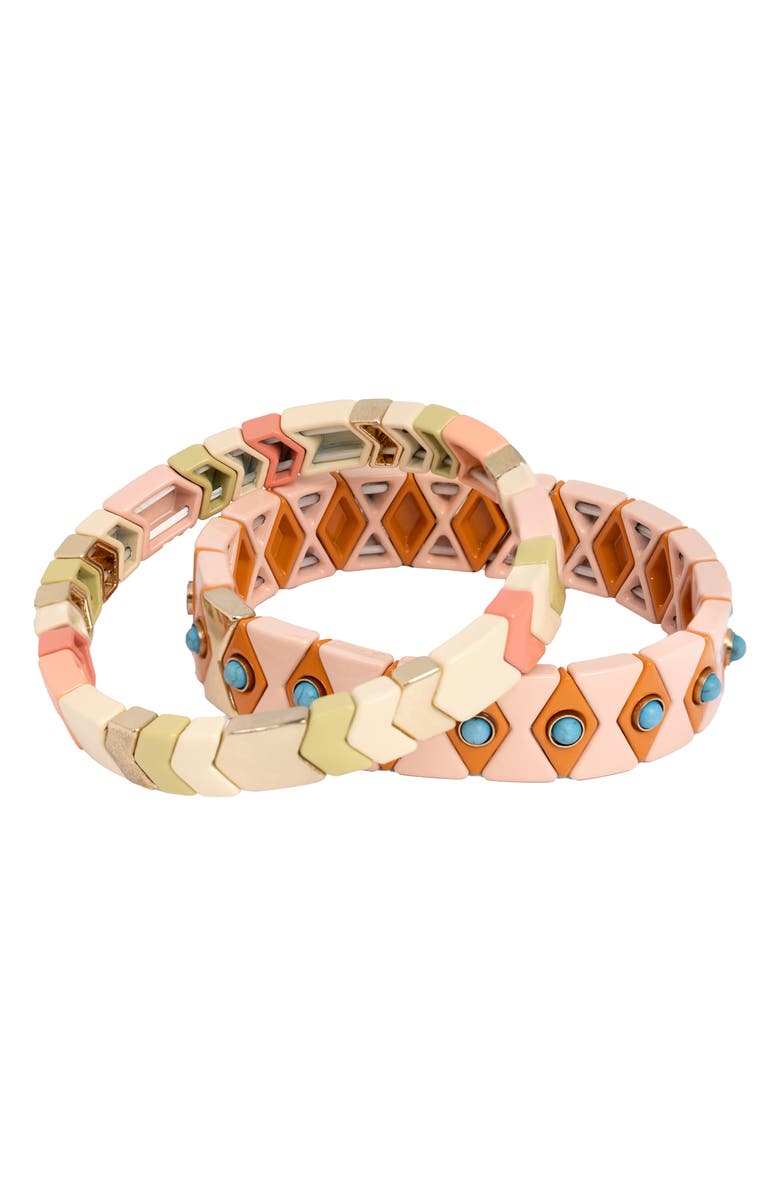 SAACHI 2-Pack Evil Eyel Stretch Bracelets, Alternate, color, Neutral Beige