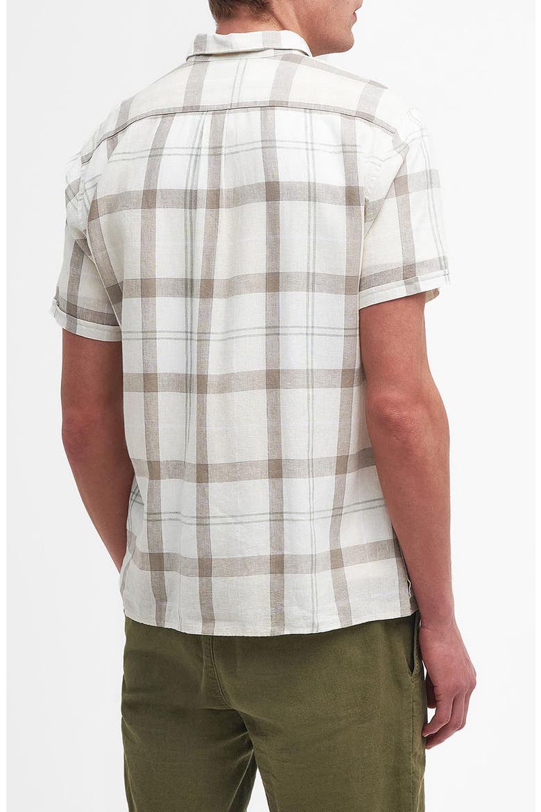 Croft Regular Fit Plaid Short Sleeve Linen Blend Button-Up Shirt, Alternate, color, SALTMARSH TARTAN