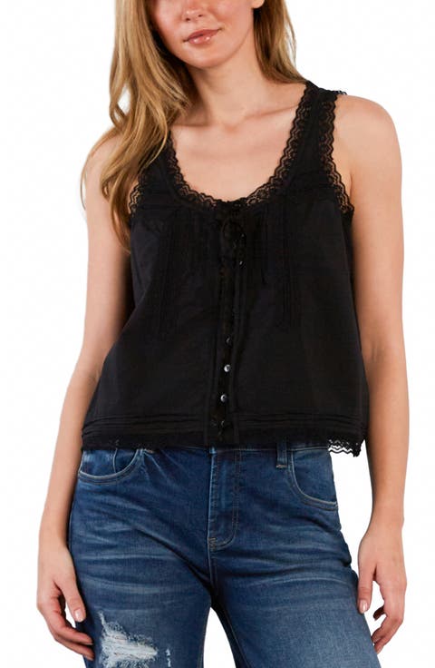 Lace Cotton Blend Tank Top