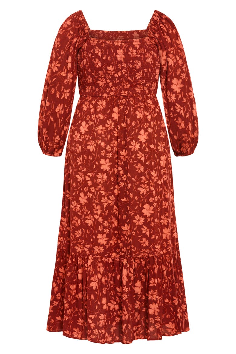 Kaylee Floral Smocked Bodice Maxi Dress, Alternate, color, RUST FLORAL