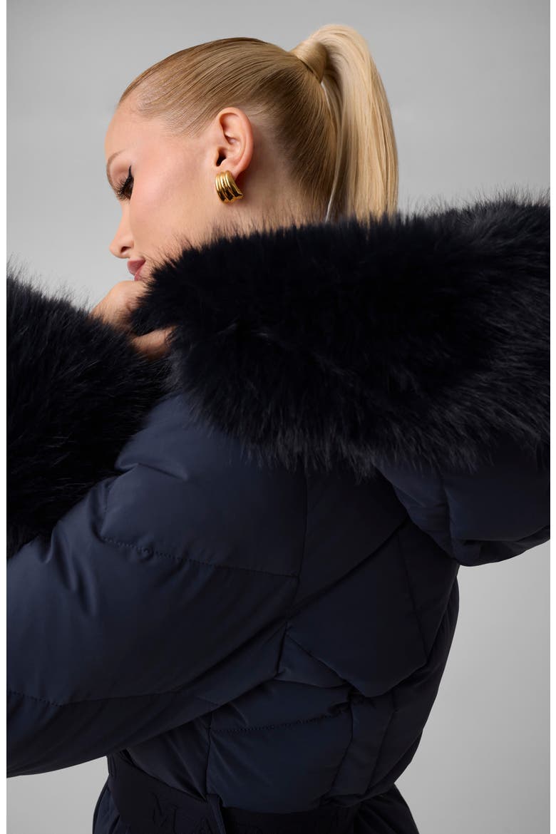 Vane Long Quilted Coat with Faux Fur Trim, Alternate, color, DARING OCEAN