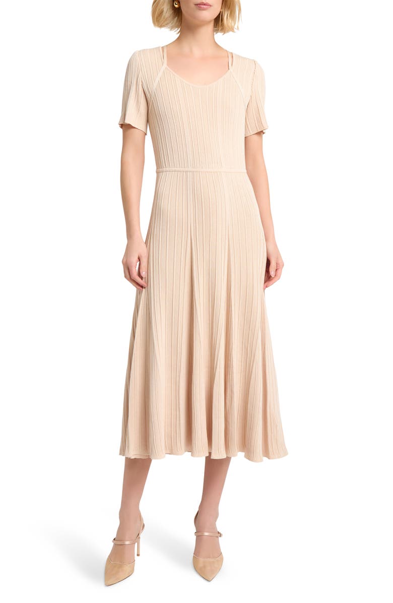 Misook Rib Midi Sweater Dress, Main, color, Biscotti