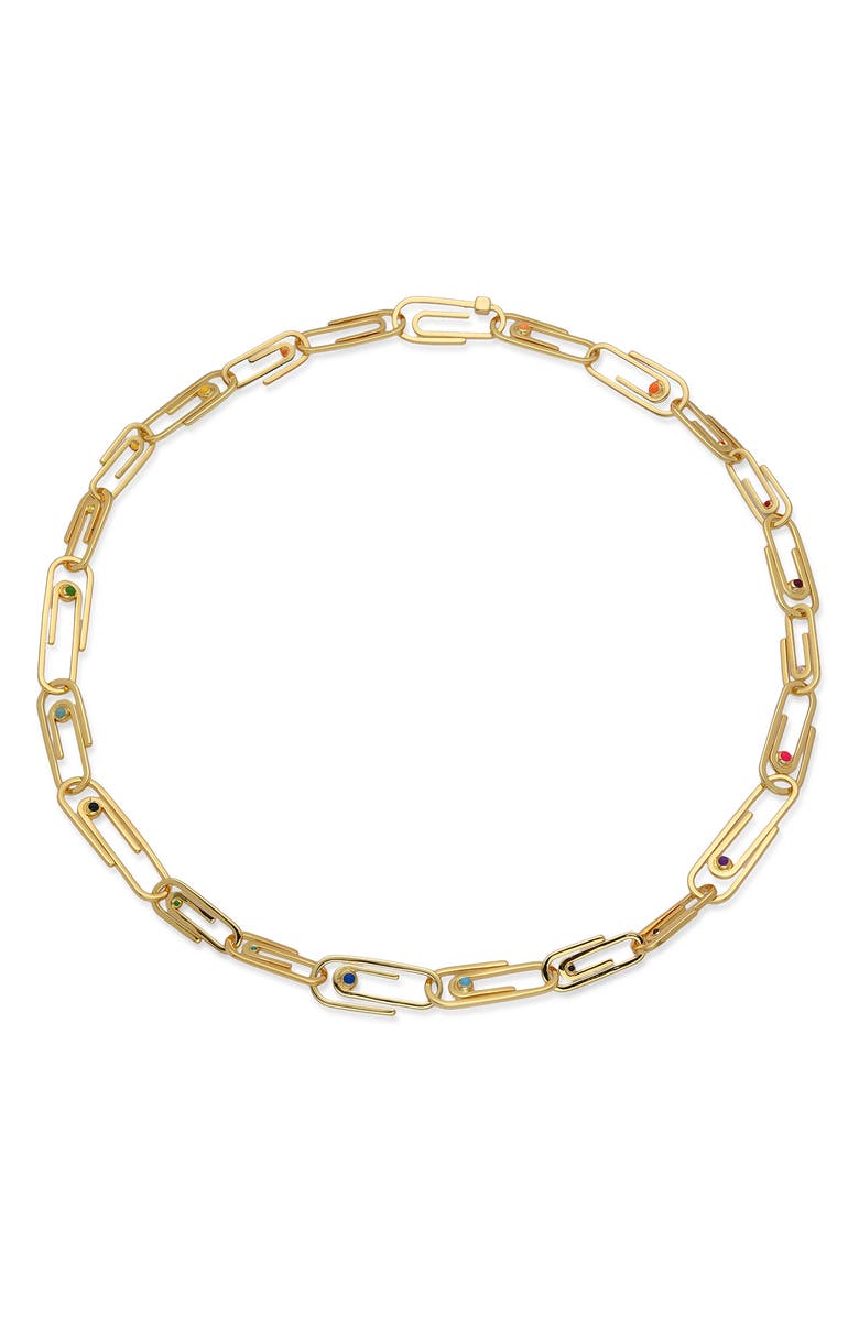 EYE CANDY LOS ANGELES Louisa Paperclip Enamel Necklace, Alternate, color, Gold