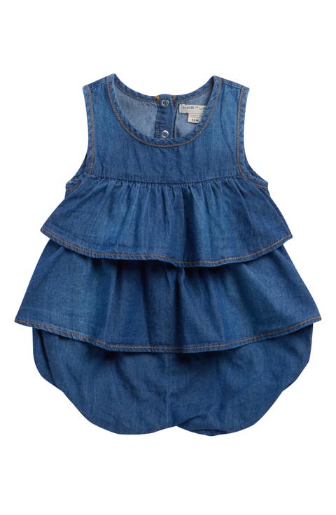 Tiered Cotton Denim Bubble Romper (Baby)