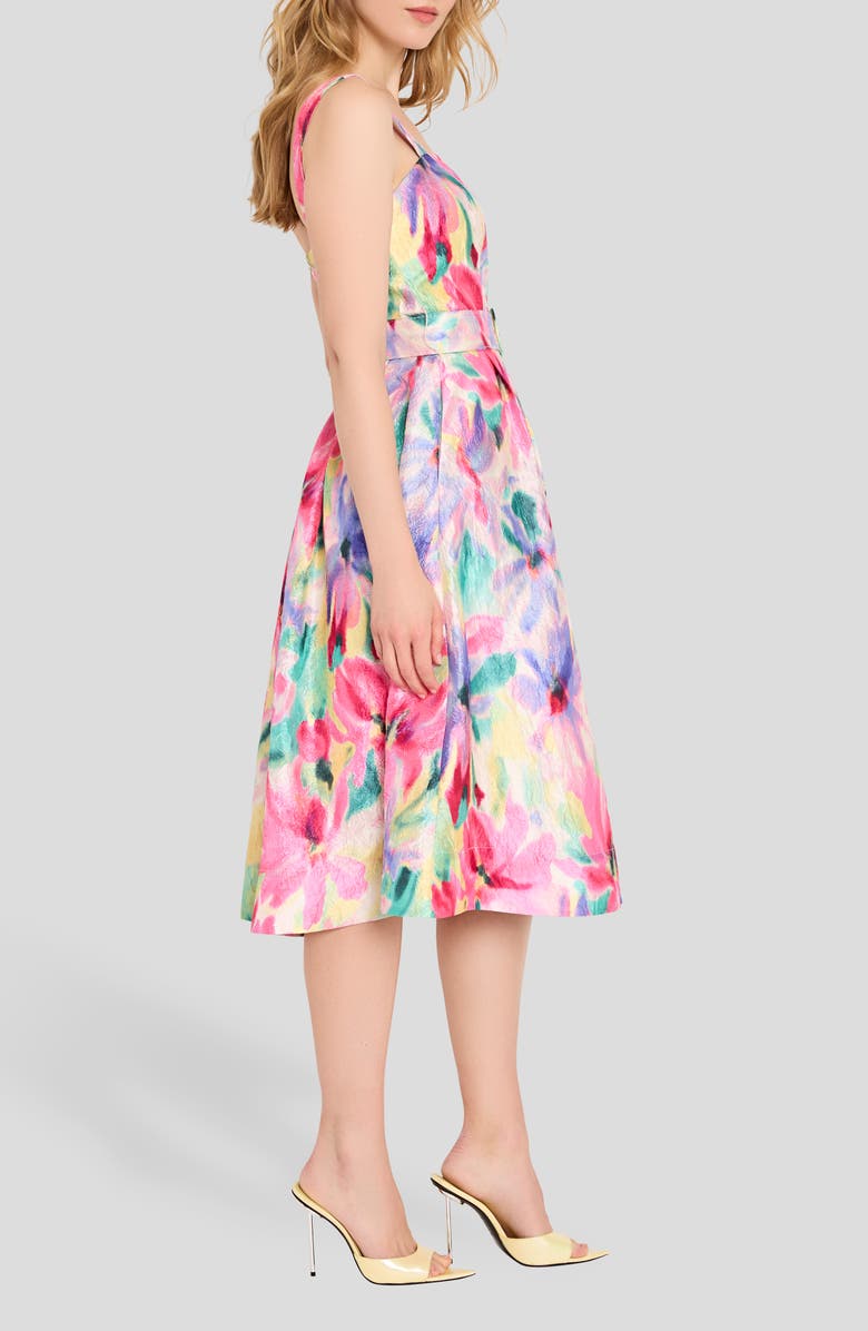 Tahari ASL Print Crinkle Belted Fit & Flare Dress, Alternate, color, Ivory Multi