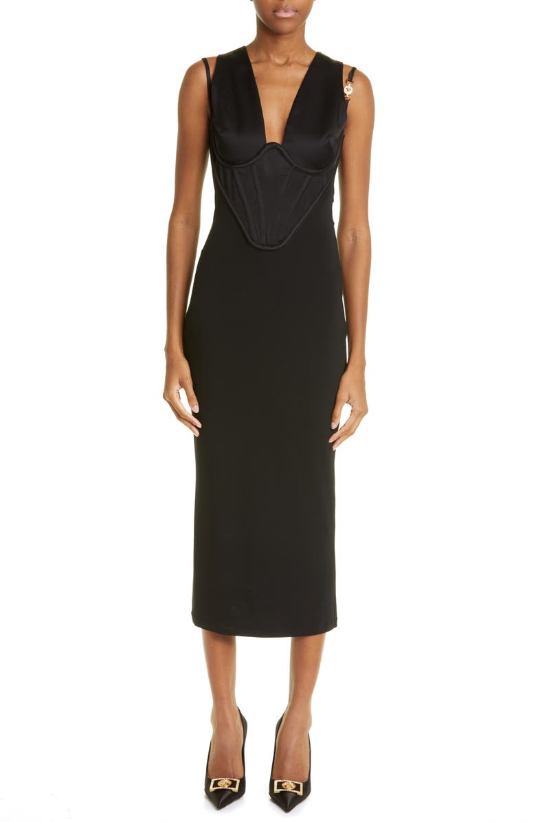 Versace Corset Dress, Main, color, Nero