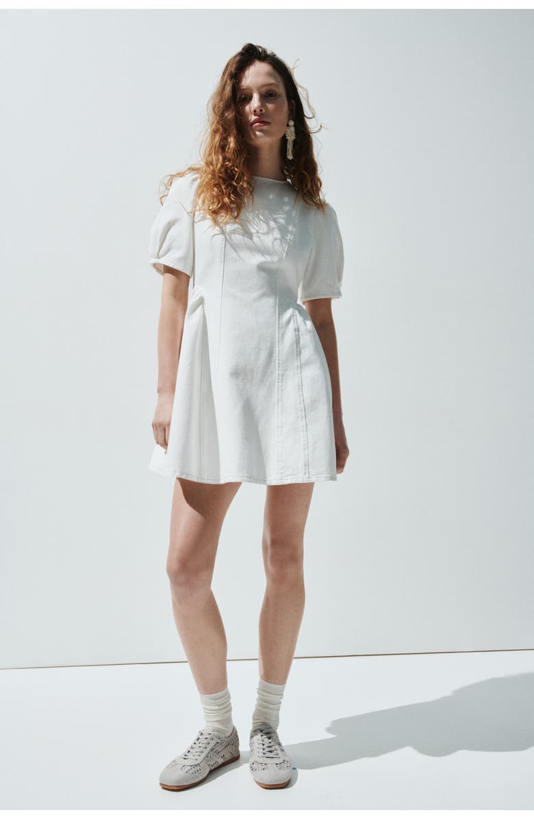 H&M Flared-skirt denim dress, Alternate, color, Cream