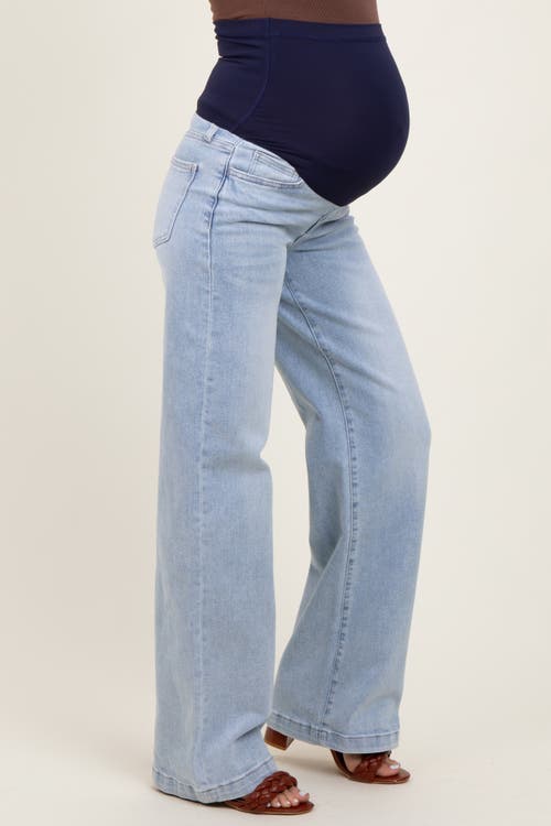 Pinkblush Washed Wide Leg Maternity Jeans In Blue