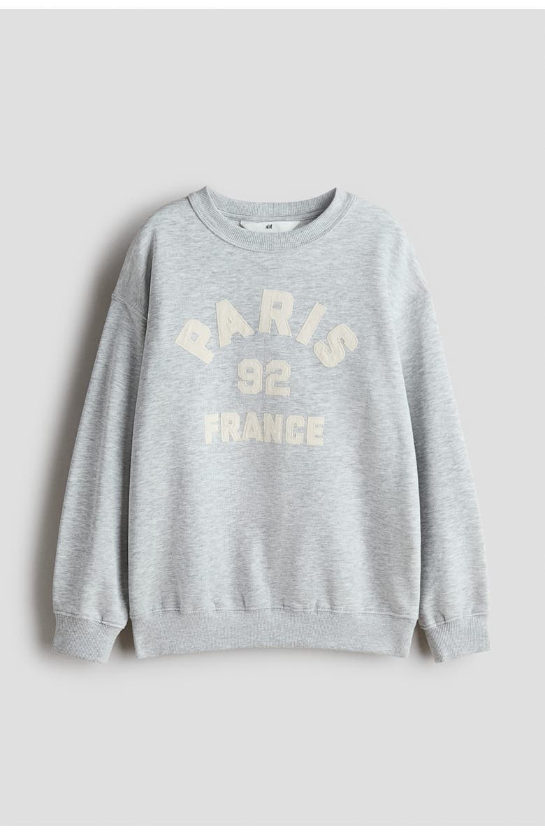 H&M Motif-detail Sweatshirt, Main, color, Light Gray Melange/Paris