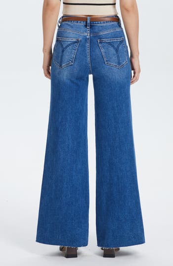 Raw Hem High Waist Utility Wide Leg Jeans