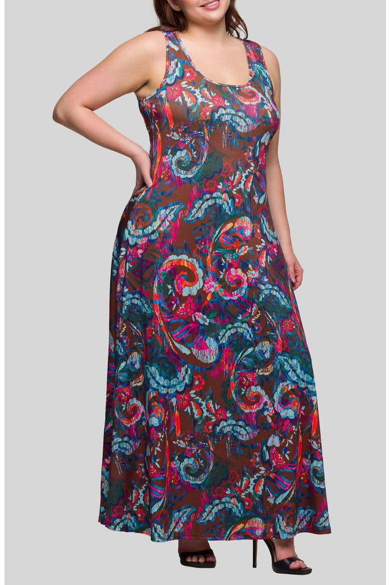 Paisley Scoop Neck Knit Maxi Dress, Alternate, color, BROWN MULTI