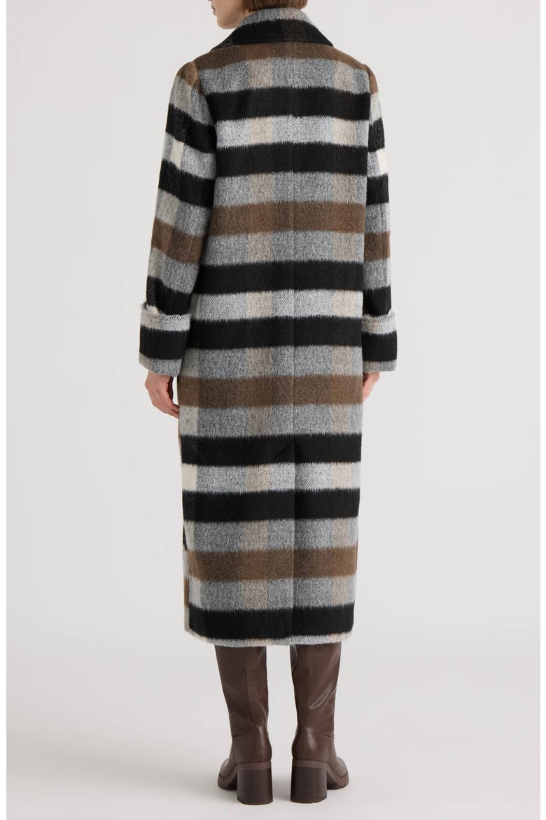 Double Breasted Faux Wool Coat, Alternate, color, BLACK/ BROWN PLAID