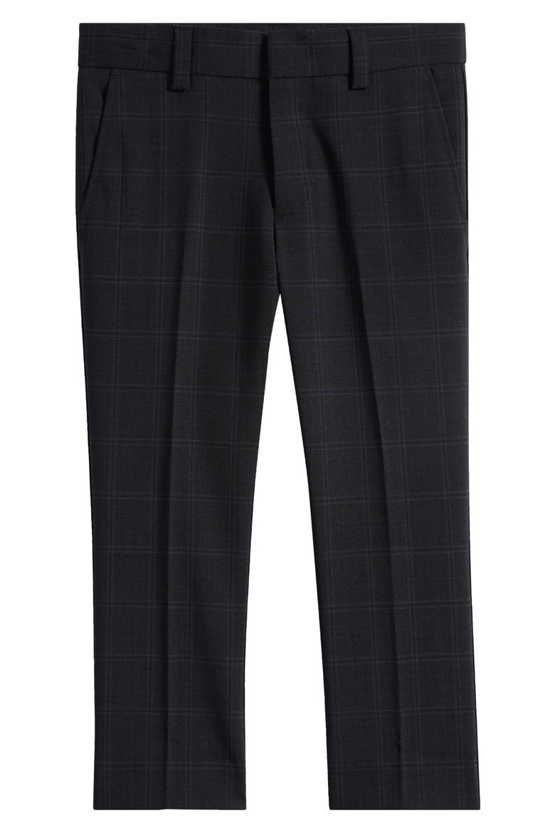 Kids' Windowpane Wool Blend Dress Pants, Main, color, CHARCOAL