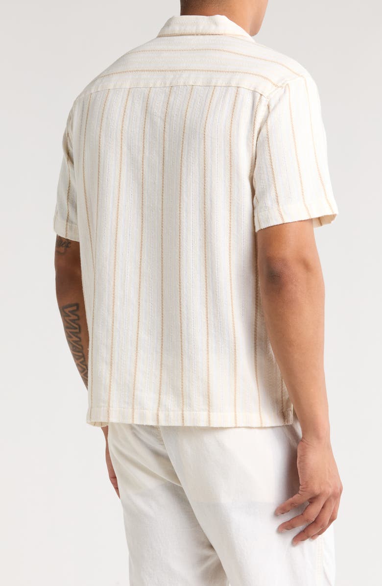 DENIM AND FLOWER Stripe Textured Short Sleeve Button-Up Shirt, Alternate, color, Cream/ Khaki