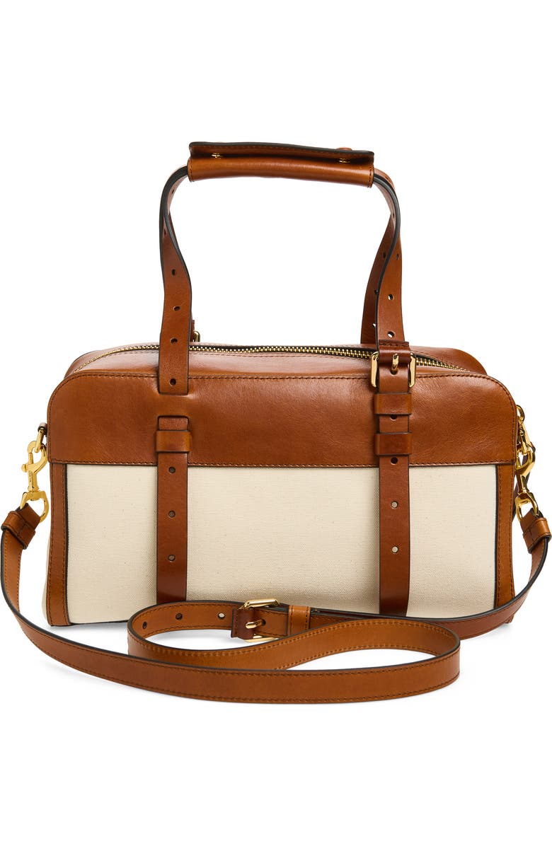 Moschino ID Leather & Canvas Shoulder Bag, Alternate, color, Natural/ Hide 10A Oo9