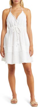 Elan Raw Edge Halter Cotton Cover-Up Dress