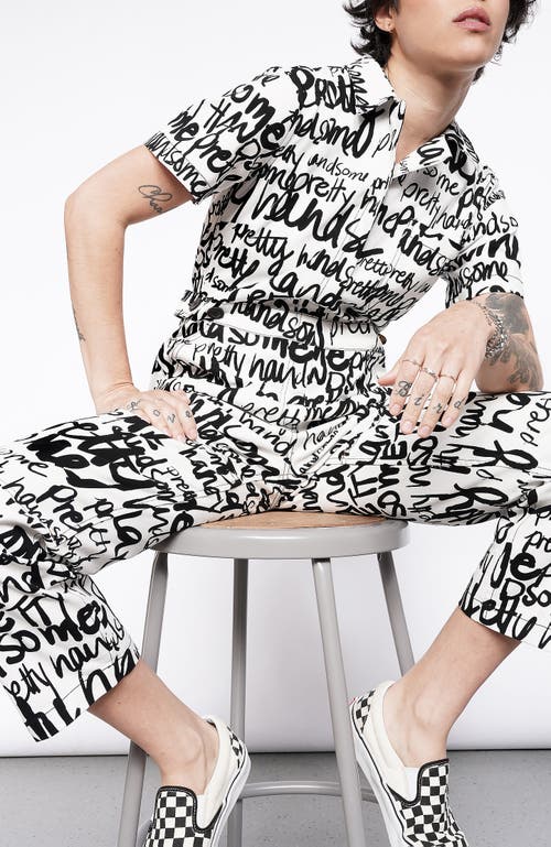 Wildfang Essential High Waisted Coverall In Pretty Handsome Script White