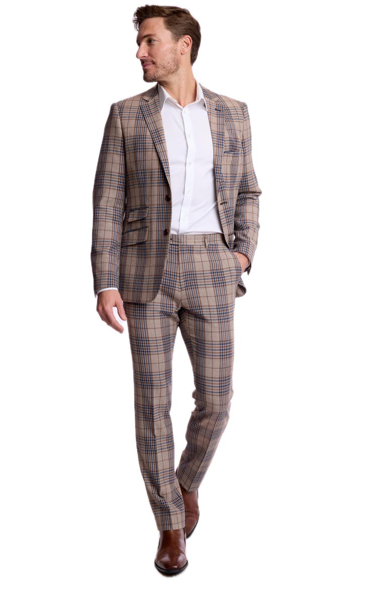 Downing Slim Fit Check Pants, Alternate, color, TAN NAVY BROWN CHECK