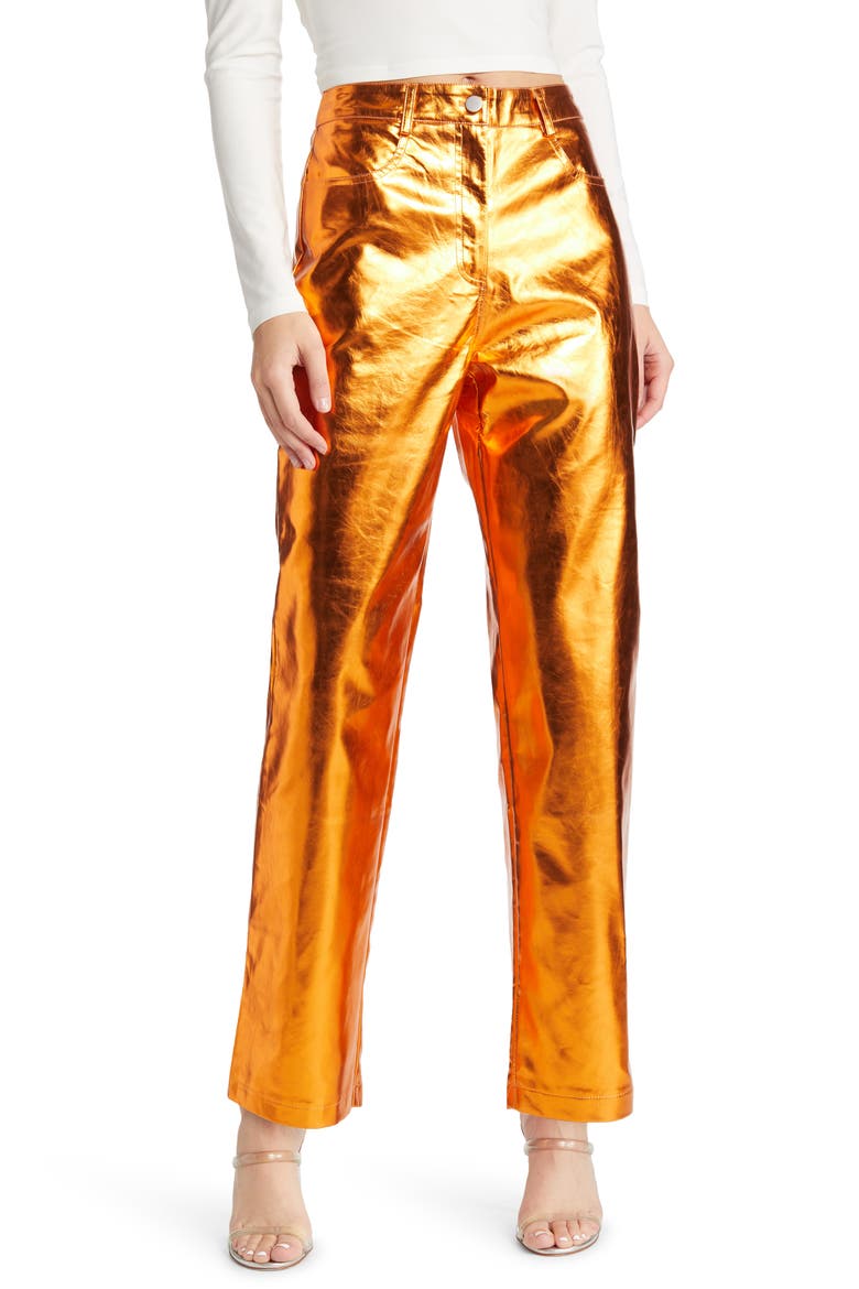 Shiny Straight Leg Pants, Main, color, BRONZE