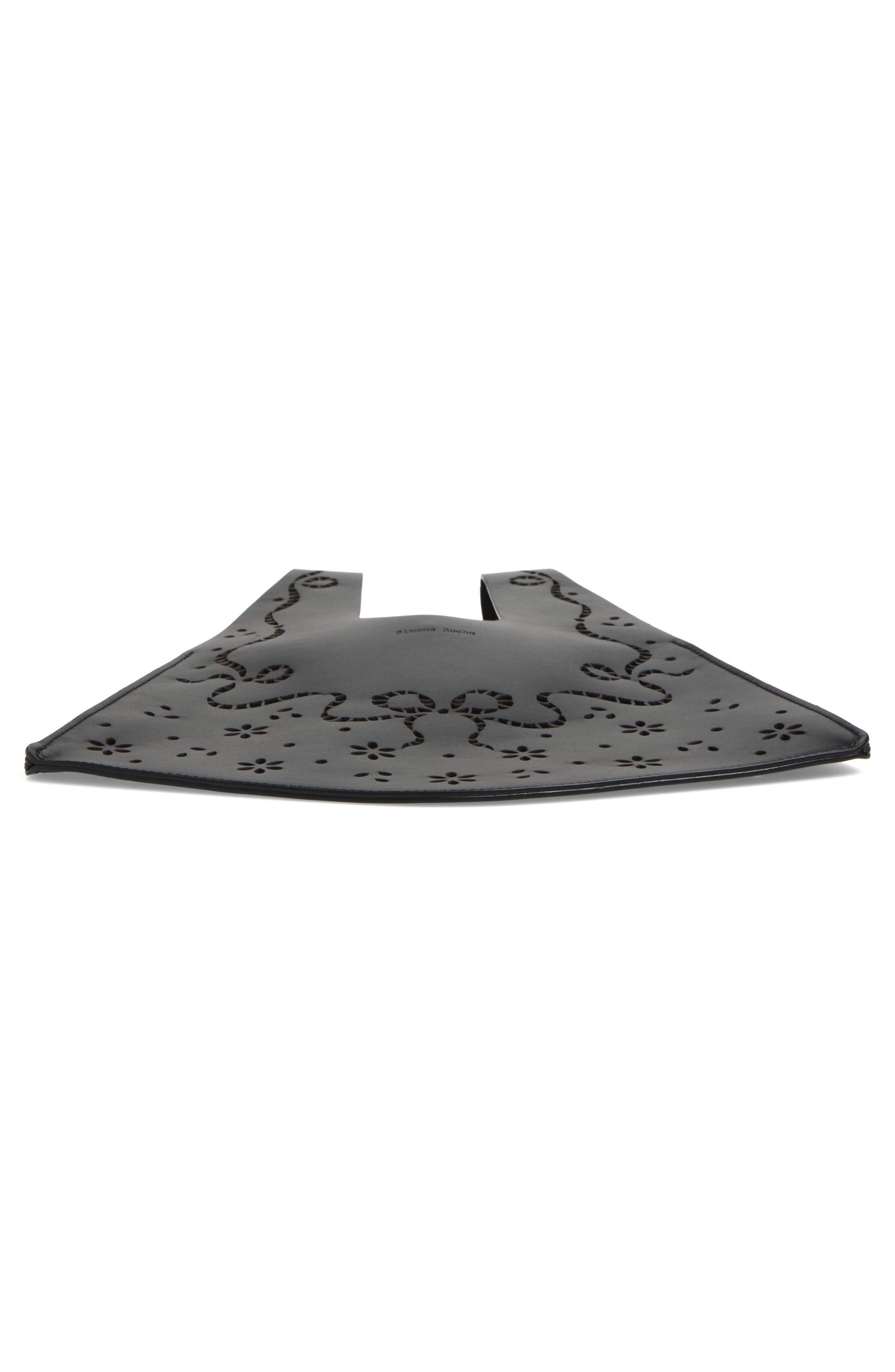 Mini Lasercut Leather Shopper, Alternate, color, BLACK