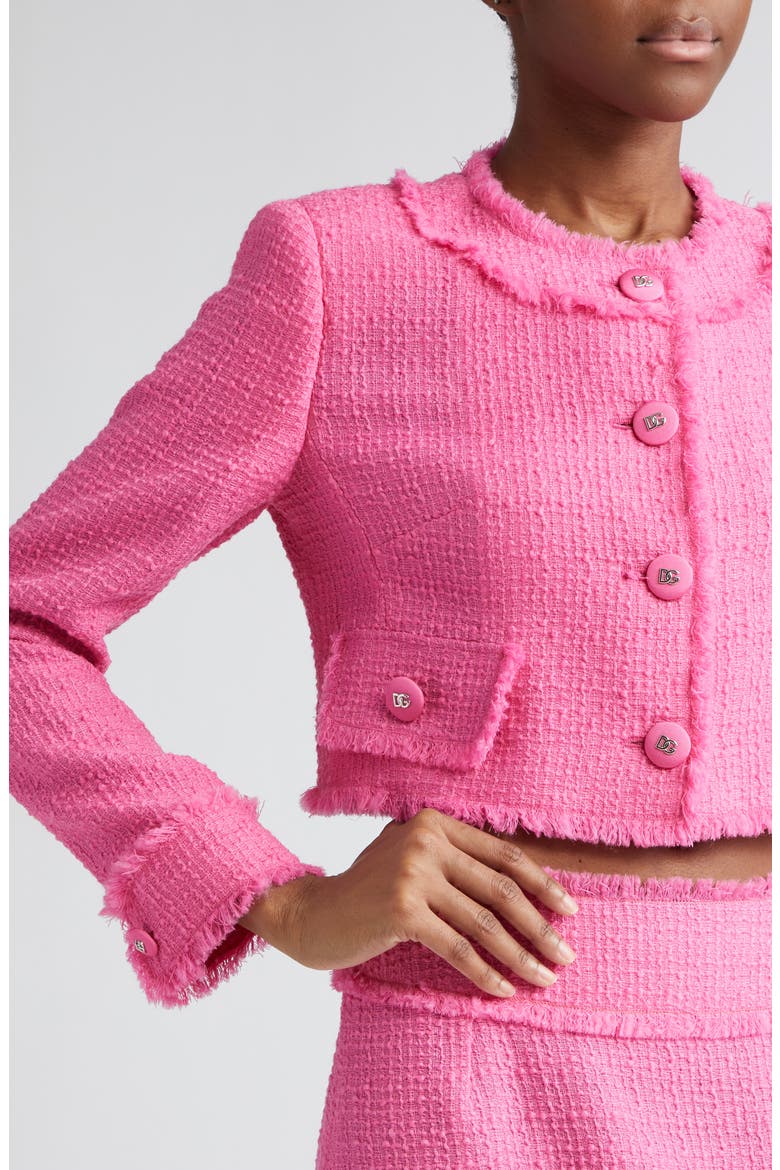 Crop Raschel Tweed Jacket, Alternate, color, ROSA